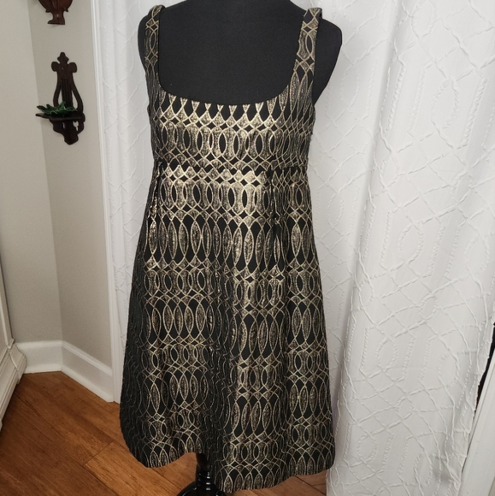 Milly Black and Gold Brocade Embroidered Baby Doll Sheath Dress Size 4‎
